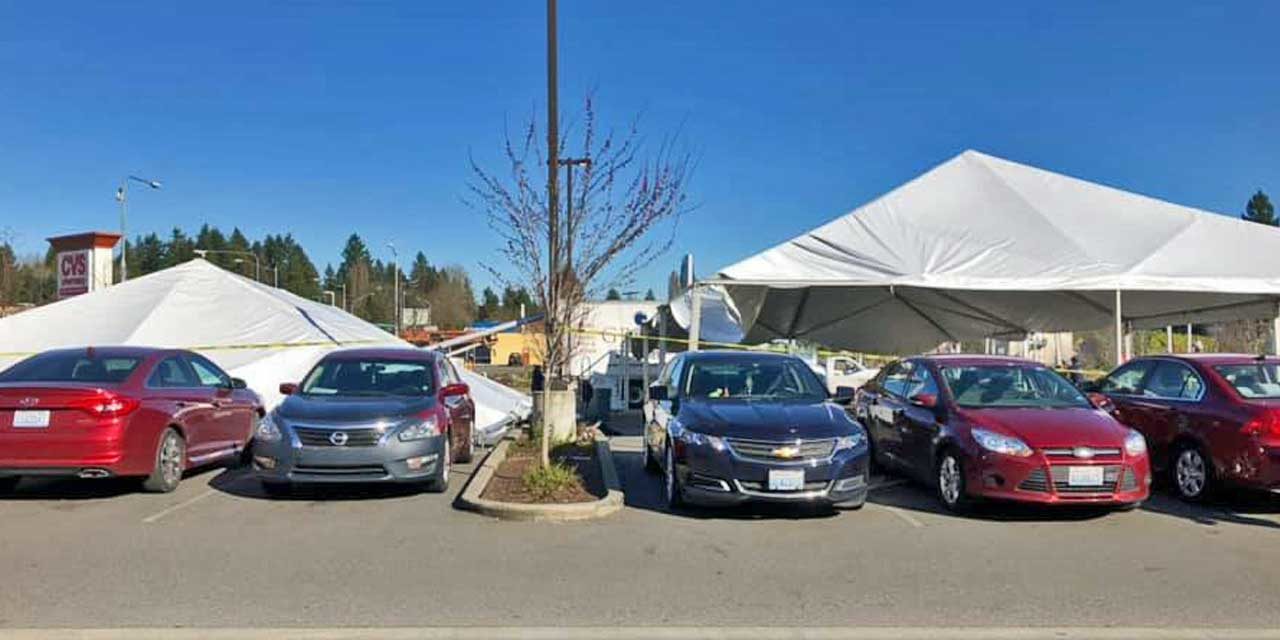 Coronavirus testing tents are being set up at CVS Pharmacy in Burien