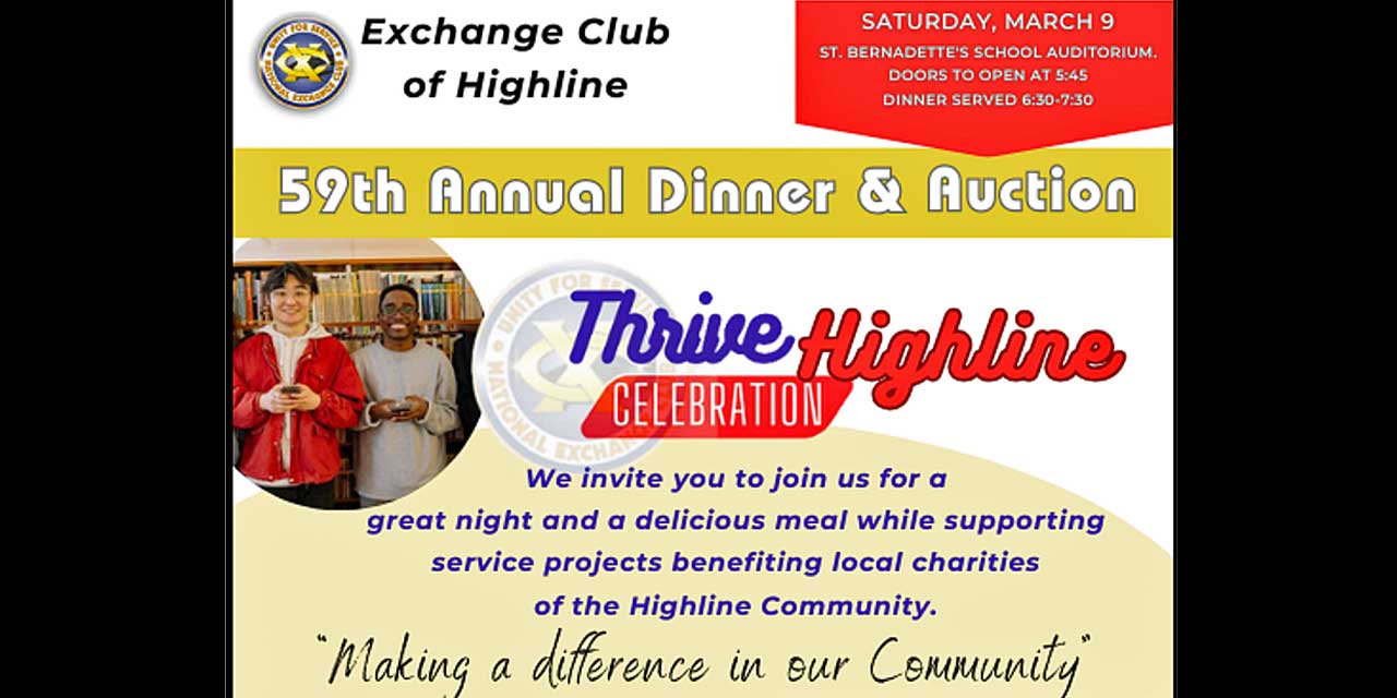 Exchange Club of Highline’s fundraiser dinner will be Saturday, Mar. 9